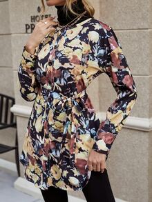 印花落肩袖腰帶襯衫 - 彩色 - 查看 3