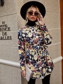 印花落肩袖腰帶襯衫 - 彩色 - 查看 5