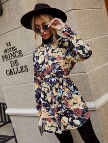 印花落肩袖腰帶襯衫 - 彩色 - 查看 6