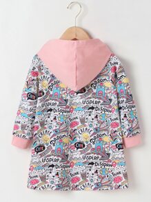 女童字母卡通图案3D耳朵设计落肩卫衣裙 - 彩色 - 查看 2