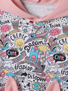 女童字母卡通图案3D耳朵设计落肩卫衣裙 - 彩色 - 查看 5