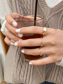 DAZY 3入組素色結構戒指 - 金黃色 - 查看 1