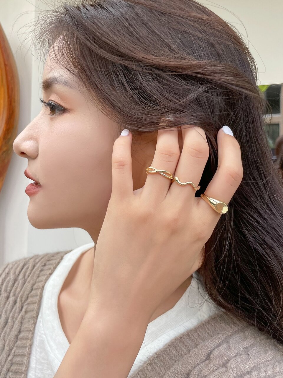 3pcs Solid Structured Ring