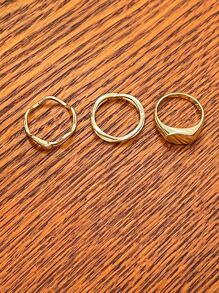 DAZY 3入組素色結構戒指 - 金黃色 - 查看 7