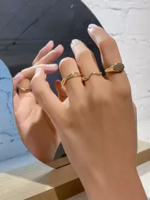 DAZY 3入組素色結構戒指 - 金黃色 - 查看 8