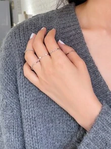 DAZY 5入組仿珍珠裝飾戒指 - 銀色 - 查看 1