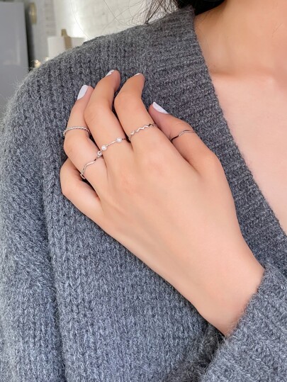 DAZY 5pcs Faux Pearl Decor Ring