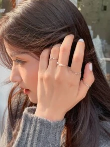 DAZY 5入組仿珍珠裝飾戒指 - 銀色 - 查看 2