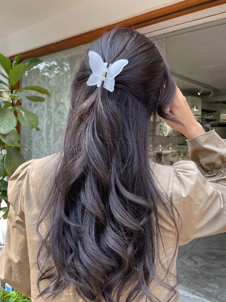 DAZY Solid Butterfly Design Hair Claw Cute - White - View 5