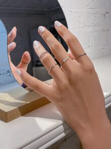 DAZY 5入組仿珍珠裝飾戒指 - 銀色 - 查看 8