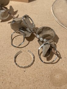 DAZY 5入組仿珍珠裝飾戒指 - 銀色 - 查看 9