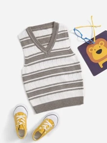 Toddler Boys Stripe Pattern Eyelet Detail Sweater Vest - Multicolor - View 1
