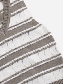 Toddler Boys Stripe Pattern Eyelet Detail Sweater Vest - Multicolor - View 3