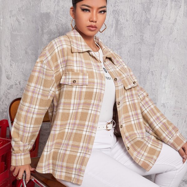 

Plus Plaid Button Through Overcoat, Khaki