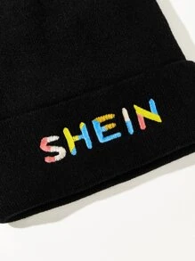 SHEIN Logo Pattern Knit Hat - Black - View 2