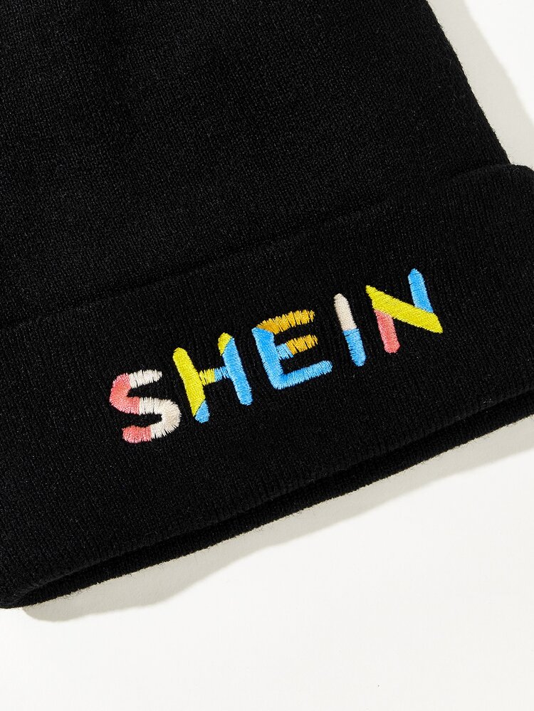 SHEIN徽標圖案針織帽 - 黑色 - 查看 2