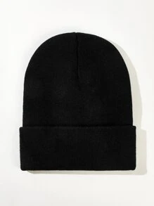 SHEIN Logo Pattern Knit Hat - Black - View 3