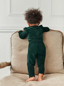 Bộ đồ Em bé Xù màu trơn Dễ thương - Màu xanh lá cây đậm - Xem 2