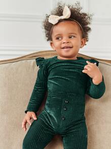 Bộ đồ Em bé Xù màu trơn Dễ thương - Màu xanh lá cây đậm - Xem 4