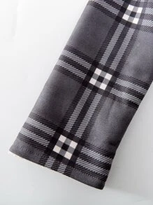 小女童格紋羊絨領口翻蓋口袋外套