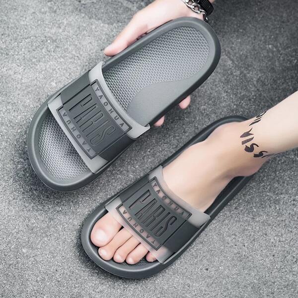 

Men Letter Graphic Wide Fit Slides, Grey