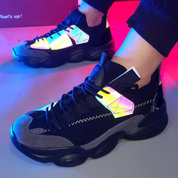 

Men Reflective Detail Chunky Sneakers, Black