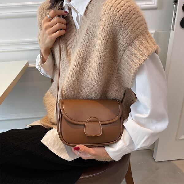 

Minimalist Flap Square Bag, Coffee brown