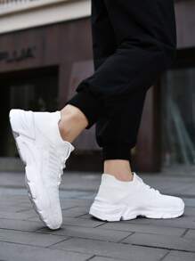 Men Minimalist Lace Up Front Sneakers - White - View 4