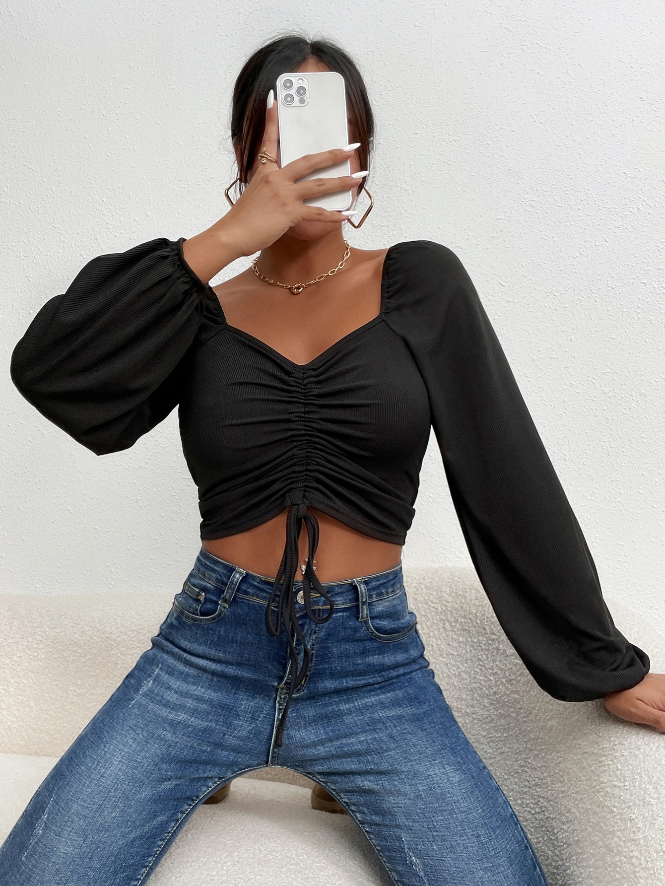 Lantern sleeve crop top