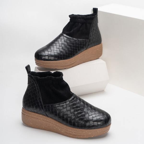 

Minimalist Braided Detail Wedge Sock Boots, Black