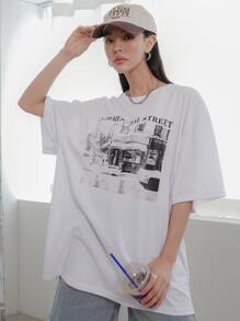 Áo thun nữ Lá thư Giải trí - trắng - Xem 4