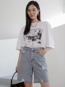 Áo thun nữ Lá thư Giải trí - trắng - Xem 5