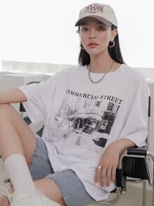 Áo thun nữ Lá thư Giải trí - trắng - Xem 7