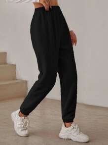 SHEIN EZwear Quần nữ màu trơn Giải trí - màu đen - Xem 1