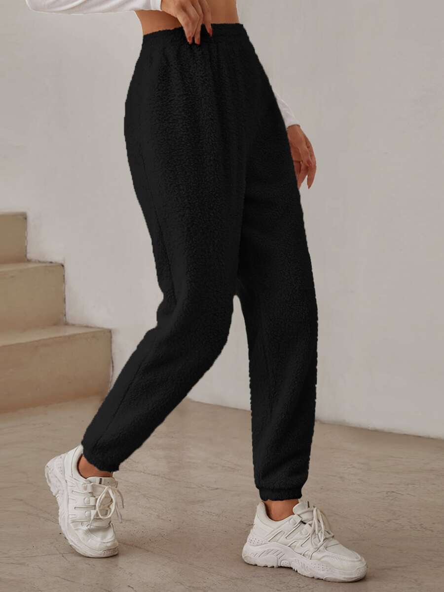 SHEIN EZwear Quần nữ màu trơn Giải trí - màu đen - Xem 1