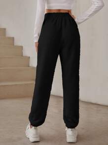 SHEIN EZwear Quần nữ màu trơn Giải trí - màu đen - Xem 2