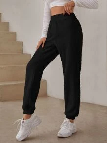 SHEIN EZwear Quần nữ màu trơn Giải trí - màu đen - Xem 3