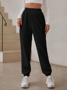 SHEIN EZwear Quần nữ màu trơn Giải trí - màu đen - Xem 4