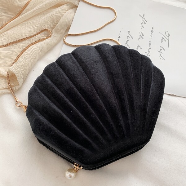 

Faux Pearl Decor Chain Dome Bag, Black