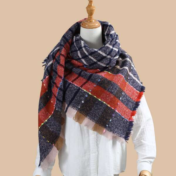 

Raw Hem Plaid Scarf, Multicolor
