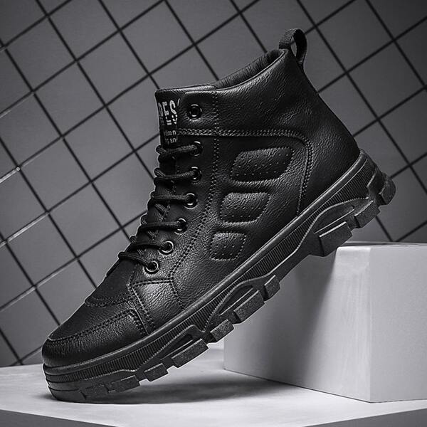 

Men Minimalist Lace Up Front Combat Boots, Black