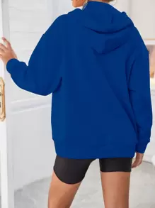 SHEIN LUNE Sudadera con capucha de hombros caídos con bordado de eslogan para graduación, maestros, regreso a la escuela, otoño - Azul - Ver 2