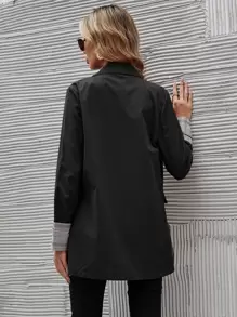 SHEIN Essnce Contrast Plaid Double Breasted Blazer - Black - View 2