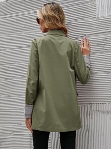 SHEIN Essnce Contrast Plaid Double Breasted Blazer - Army Green - View 2