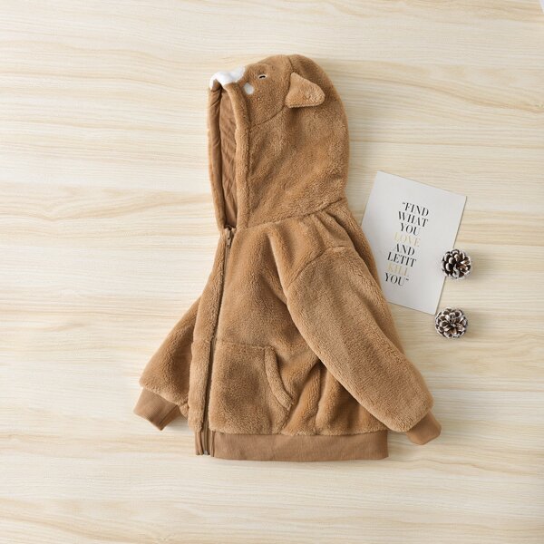 

Toddler Boys Zip Up 3D Ear Hooded Teddy Jacket, Coffee brown