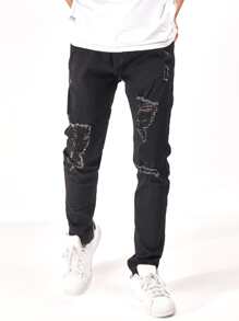 Manfinity Men Ripped Tapered Jeans - Black - View 1