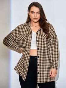 Plus Gingham Flap Pocket Overcoat - Multicolor - View 1