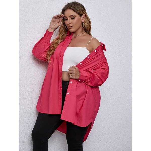 

Plus Drop Shoulder Blouse Without Belt, Hot pink