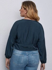 SHEIN Unity Áo sơ mi Plus Size màu trơn Giải trí - Màu xanh hải quân - Xem 2