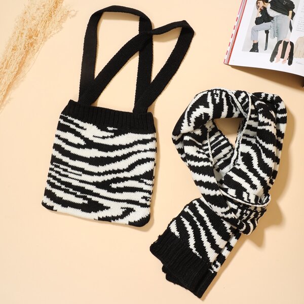 

1pc Zebra Stripe Scarf & 1pc Bag, Multicolor